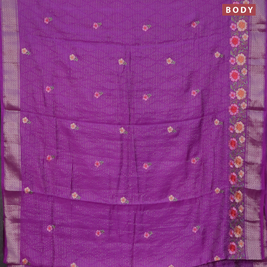 Assam silk saree purple with allover zari weaves & embroidery work buttas and zari woven border