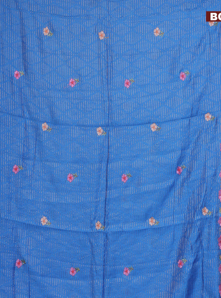 Assam silk saree cs blue with allover zari weaves & embroidery work buttas and zari woven border