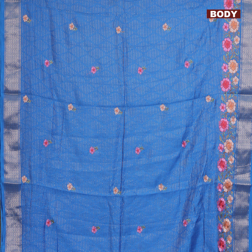 Assam silk saree cs blue with allover zari weaves & embroidery work buttas and zari woven border