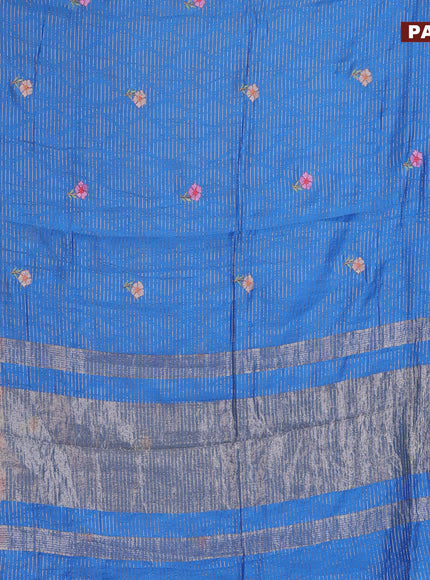 Assam silk saree cs blue with allover zari weaves & embroidery work buttas and zari woven border