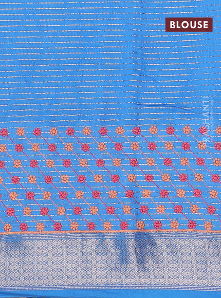 Assam silk saree cs blue with allover zari weaves & embroidery work buttas and zari woven border