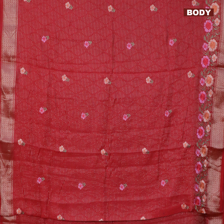 Assam silk saree red with allover zari weaves & embroidery work buttas and zari woven border