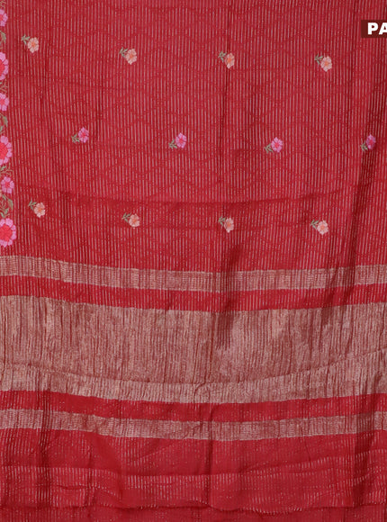 Assam silk saree red with allover zari weaves & embroidery work buttas and zari woven border