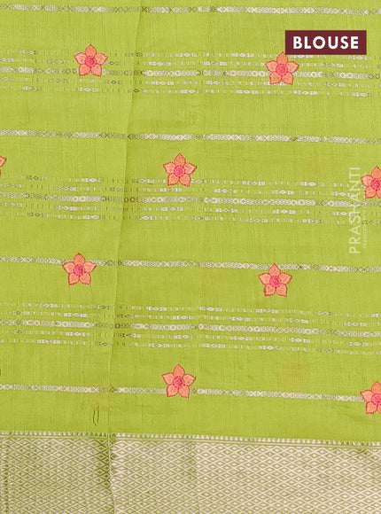 Assam silk saree light green with allover zari weaves & embroidery work buttas and floral design embroidery work zari border