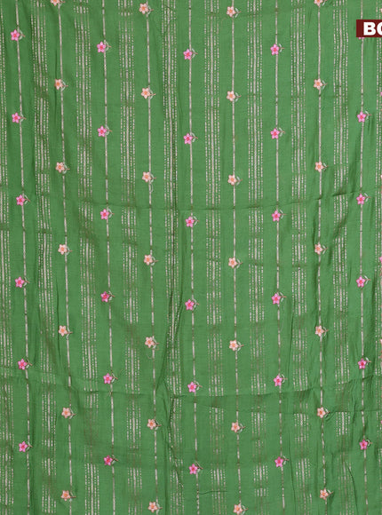 Assam silk saree green with allover zari weaves & embroidery work buttas and floral design embroidery work zari border