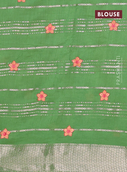 Assam silk saree green with allover zari weaves & embroidery work buttas and floral design embroidery work zari border