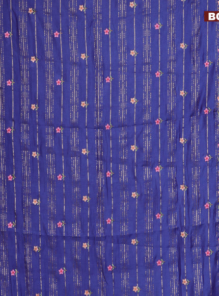 Assam silk saree blue with allover zari weaves & embroidery work buttas and floral design embroidery work zari border