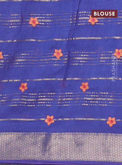 Assam silk saree blue with allover zari weaves & embroidery work buttas and floral design embroidery work zari border