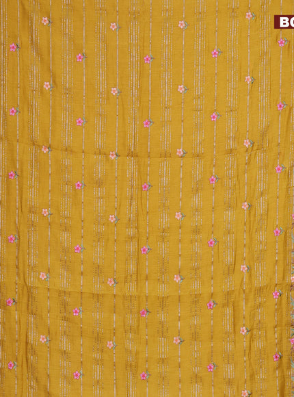 Assam silk saree mustard yellow with allover zari weaves & embroidery work buttas and floral design embroidery work zari border