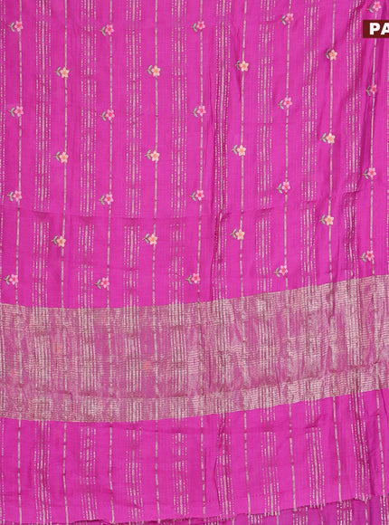 Assam silk saree pink with allover zari weaves & embroidery work buttas and floral design embroidery work zari border