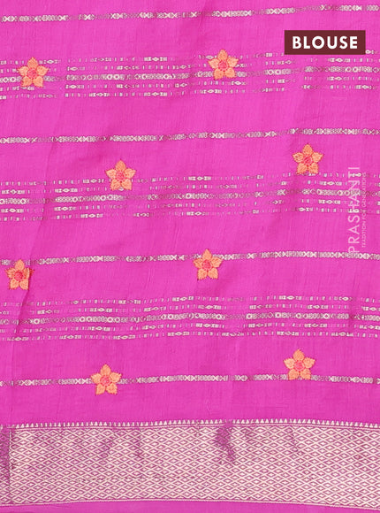 Assam silk saree pink with allover zari weaves & embroidery work buttas and floral design embroidery work zari border