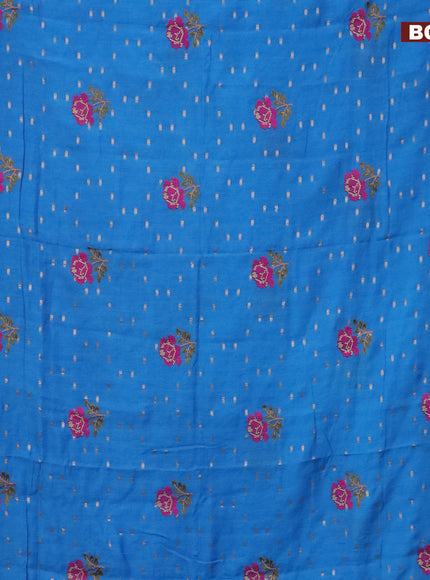 Assam silk saree blue with floral embroidery work & zari buttas and zari woven border