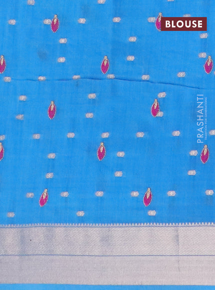 Assam silk saree blue with floral embroidery work & zari buttas and zari woven border