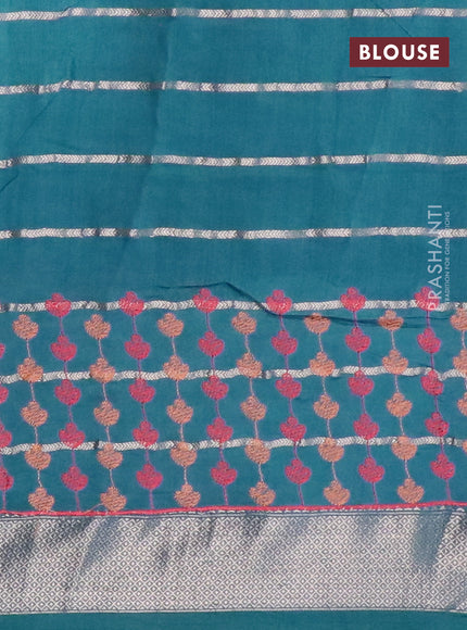 Assam silk saree light blue with allover zari weaves & embroidery work buttas and floral design embroidery work zari border