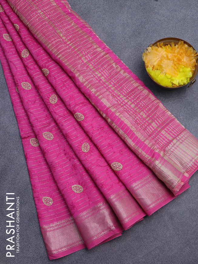 Assam silk saree pink with allover zari weaves & embroidery work buttas and zari woven border