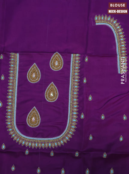 Pure kanchipuram silk saree light blue and purple with zari woven buttas and zari woven border & aari work blouse