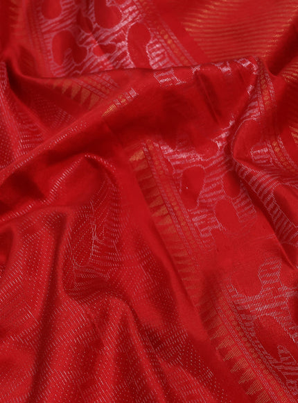 Pure kanchipuram silk saree red with allover silver zari woven brocade weaves in borderless style & aari work blouse