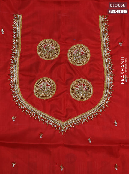 Pure kanchipuram silk saree red with allover silver zari woven brocade weaves in borderless style & aari work blouse