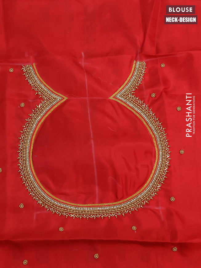 Pure kanchipuram silk saree red with allover zari woven brocade weaves and long zari woven border & aari work blouse