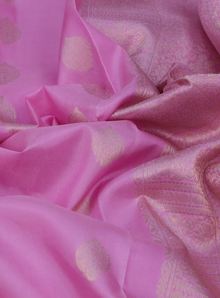 Pure kanchipuram silk saree light pink with zari woven buttas and long zari woven border & aari work blouse