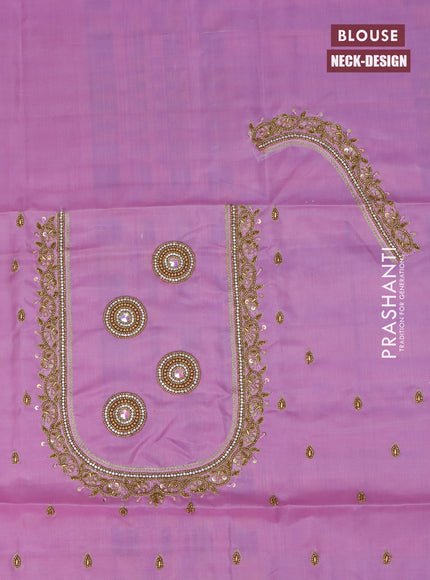 Pure kanchipuram silk saree light pink with zari woven buttas and long zari woven border & aari work blouse