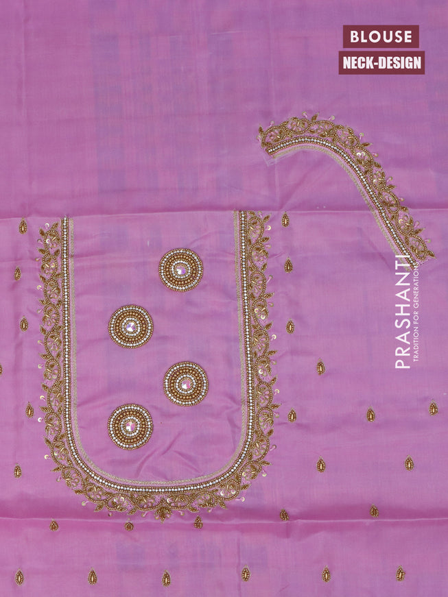 Pure kanchipuram silk saree light pink with zari woven buttas and long zari woven border & aari work blouse