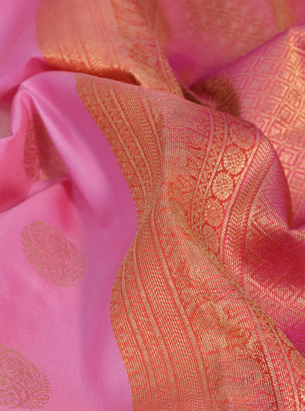 Pure kanchipuram silk saree light pink and pink with zari woven buttas and zari woven border & aari work blouse