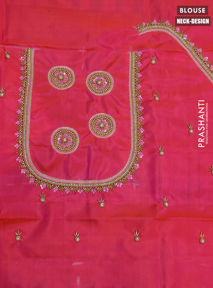 Pure kanchipuram silk saree light pink and pink with zari woven buttas and zari woven border & aari work blouse