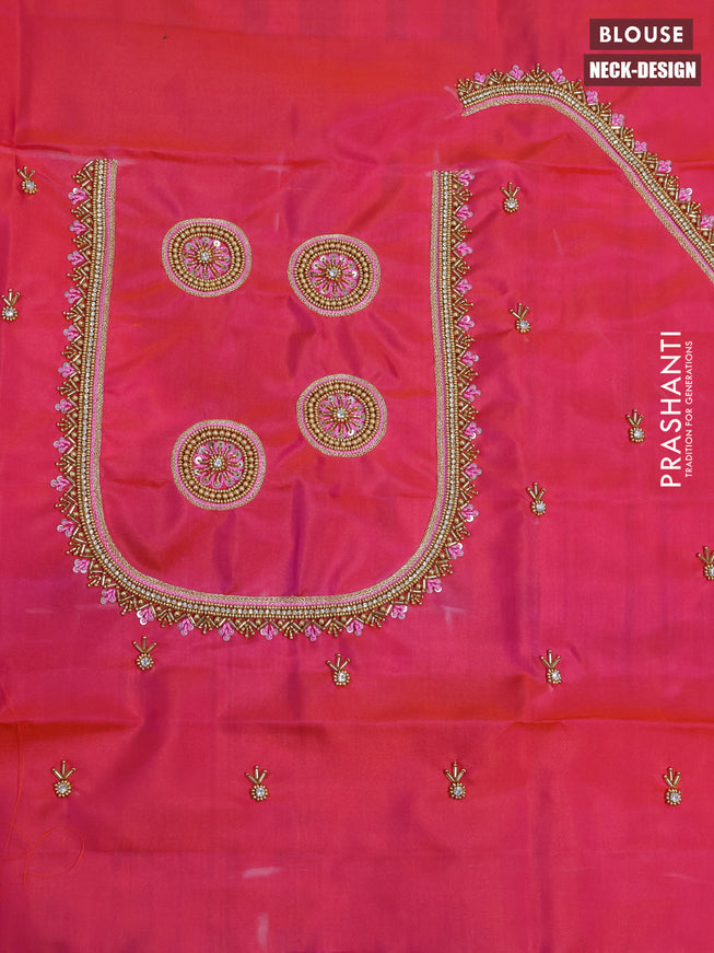 Pure kanchipuram silk saree light pink and pink with zari woven buttas and zari woven border & aari work blouse