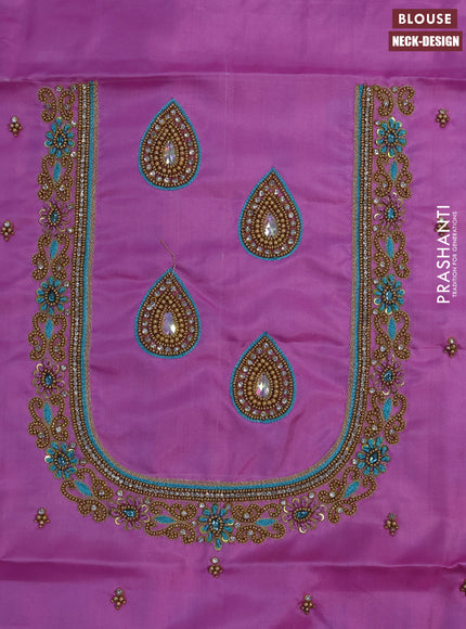 Pure kanchipuram silk saree teal blue shade and light pink with allover zari woven brocade weaves and zari woven border & aari work blouse