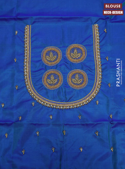 Pure kanchipuram silk saree dual shade of bluish green with allover zari woven brocade weaves in borderless style & aari work blouse