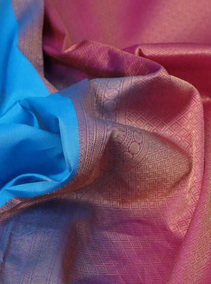 Pure kanchipuram silk saree cs blue and pink with zari woven buttas and zari woven border & aari work blouse