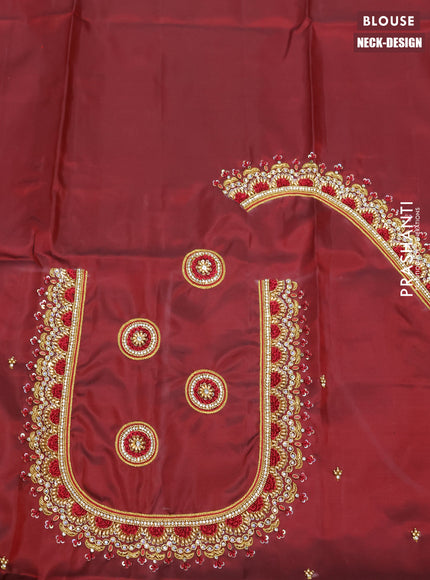 Pure kanchipuram silk saree maroon with allover zari woven brocade weaves and long zari woven border & aari work blouse