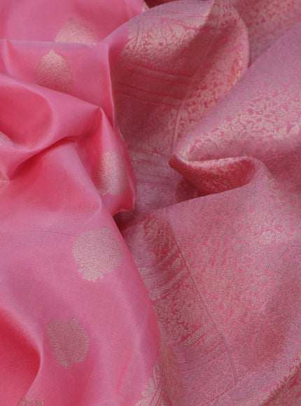 Pure kanchipuram tissue silk saree light pink with zari woven buttas and long zari woven border & aari work blouse