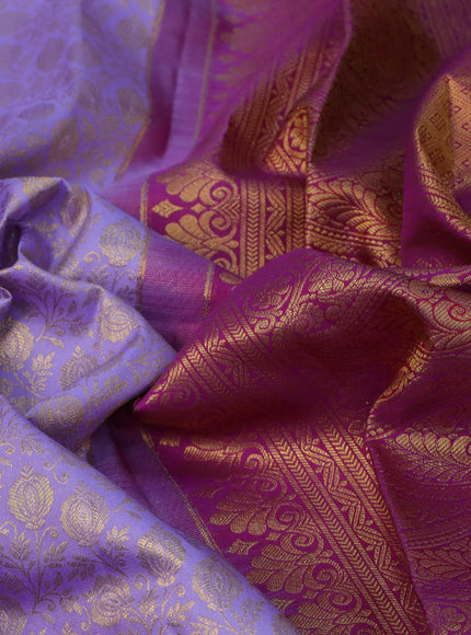 Pure kanchipuram silk saree lavender shade and purple with allover zari woven brocade weaves and long zari woven border & aari work blouse