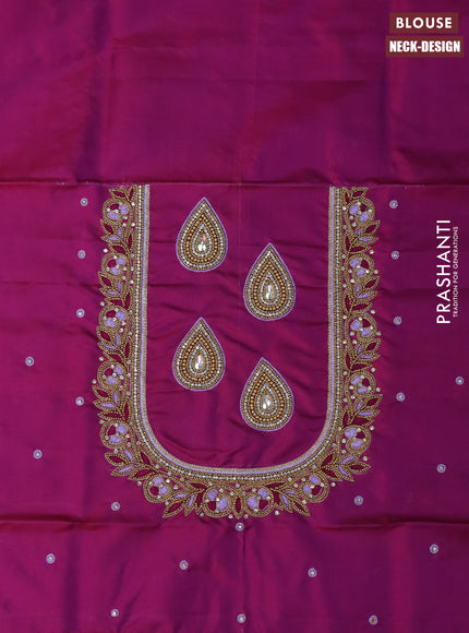 Pure kanchipuram silk saree lavender shade and purple with allover zari woven brocade weaves and long zari woven border & aari work blouse