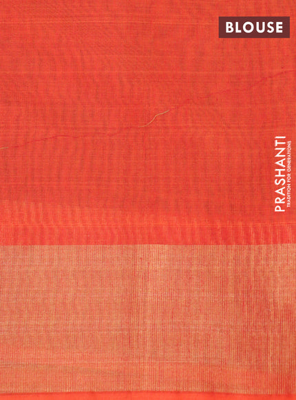 Ikat silk cotton saree dark green and orange with allover ikat weaves and zari woven border