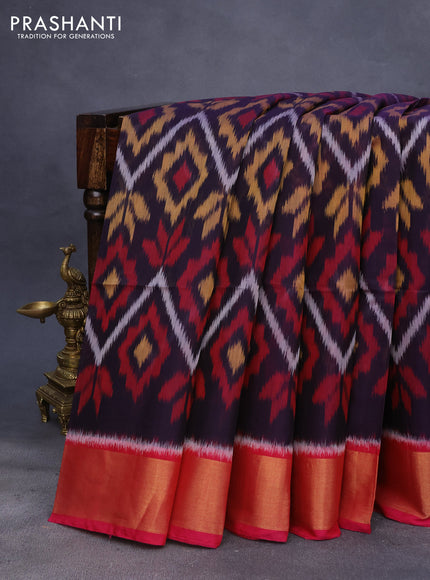 Ikat silk cotton saree navy blue and pink with allover ikat weaves and zari woven border