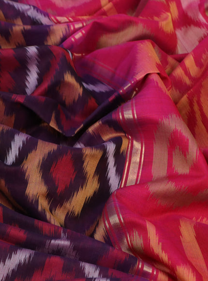 Ikat silk cotton saree navy blue and pink with allover ikat weaves and zari woven border