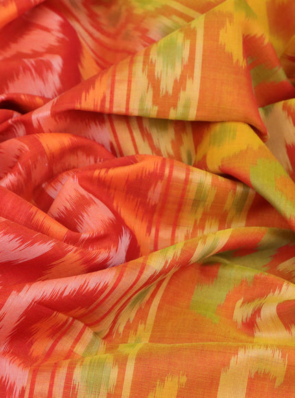 Ikat silk cotton saree orange and mustard yellow with allover ikat weaves and zari woven border