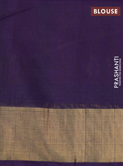 Ikat silk cotton saree orange and deep violet with allover ikat weaves and zari woven border