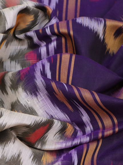 Ikat silk cotton saree grey and deep violet with allover ikat weaves and zari woven border