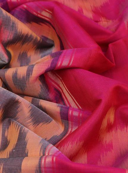 Ikat silk cotton saree grey and pink with allover ikat weaves and zari woven border