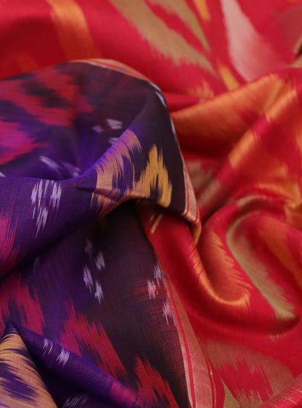 Ikat silk cotton saree blue and red with allover ikat weaves and zari woven border