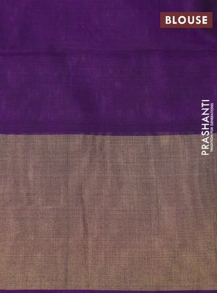 Ikat silk cotton saree off white and violet with allover ikat weaves and long ikat woven zari border