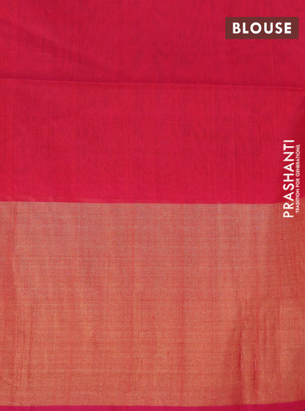 Ikat silk cotton saree jamun shade and pink with allover ikat weaves and long ikat woven zari border