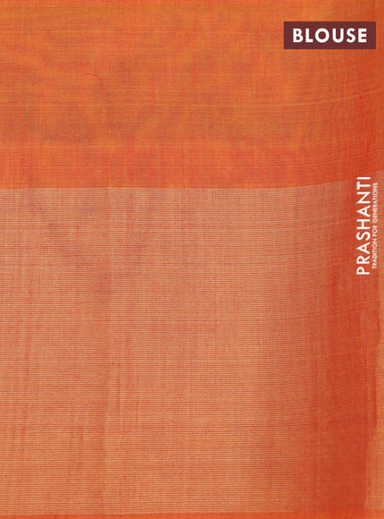 Ikat silk cotton saree grey and dual shade of yellowish pink with allover ikat weaves and long ikat woven zari border