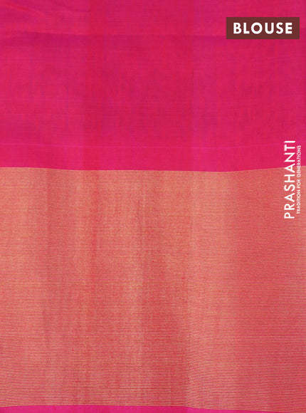 Ikat silk cotton saree dark blue and pink with allover ikat weaves and long ikat woven zari border