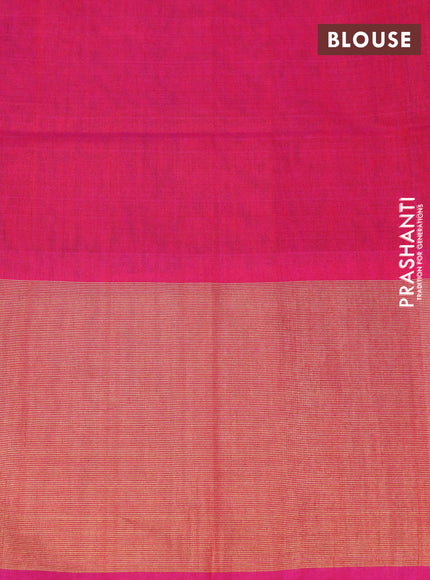 Ikat silk cotton saree bottle green and pink with allover ikat weaves and long ikat woven zari border