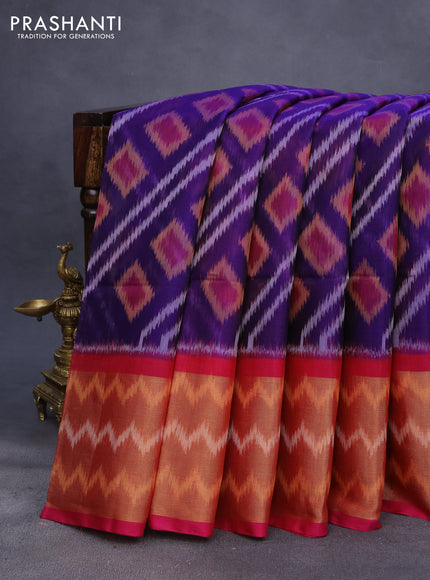 Ikat silk cotton saree blue and pink with allover ikat weaves and long ikat woven zari border